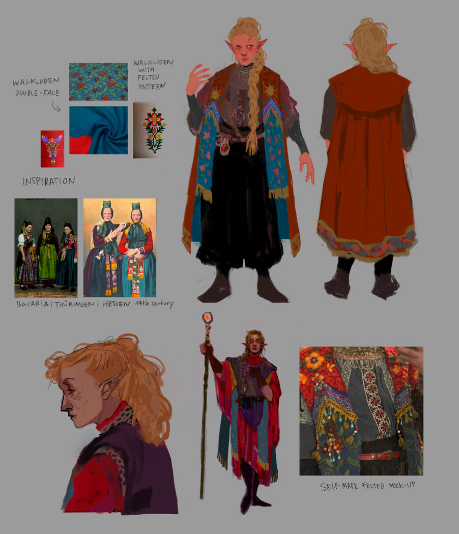 Costume Design, final coat sewn by hand, Procreate, 2025