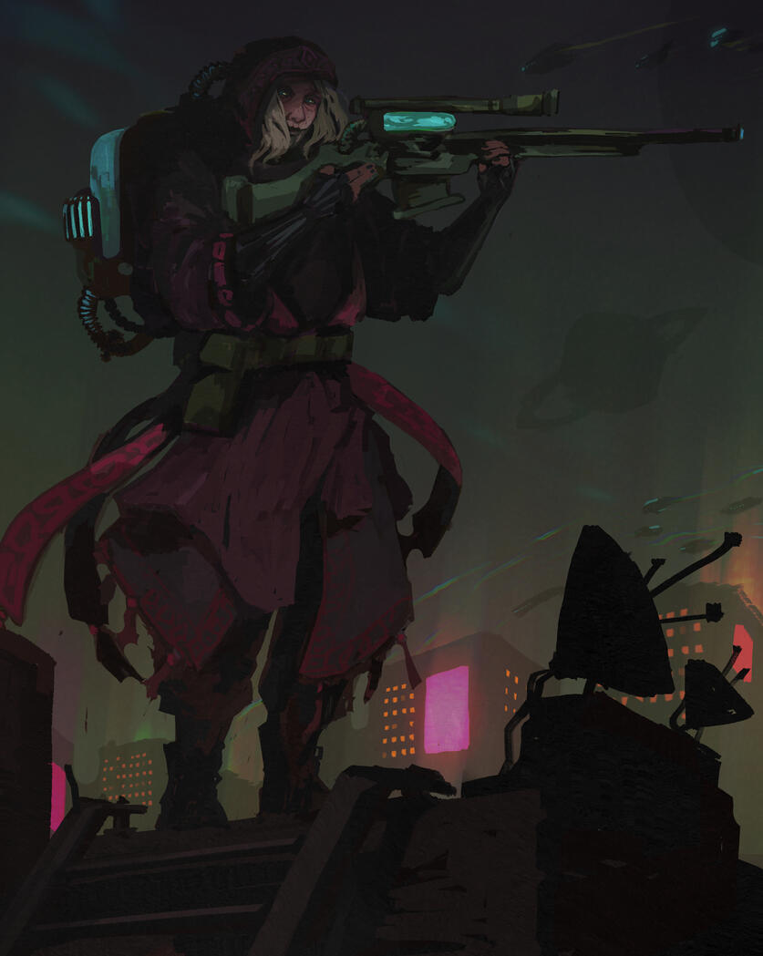 Cyberpunk short film first look design illustration, 2024.